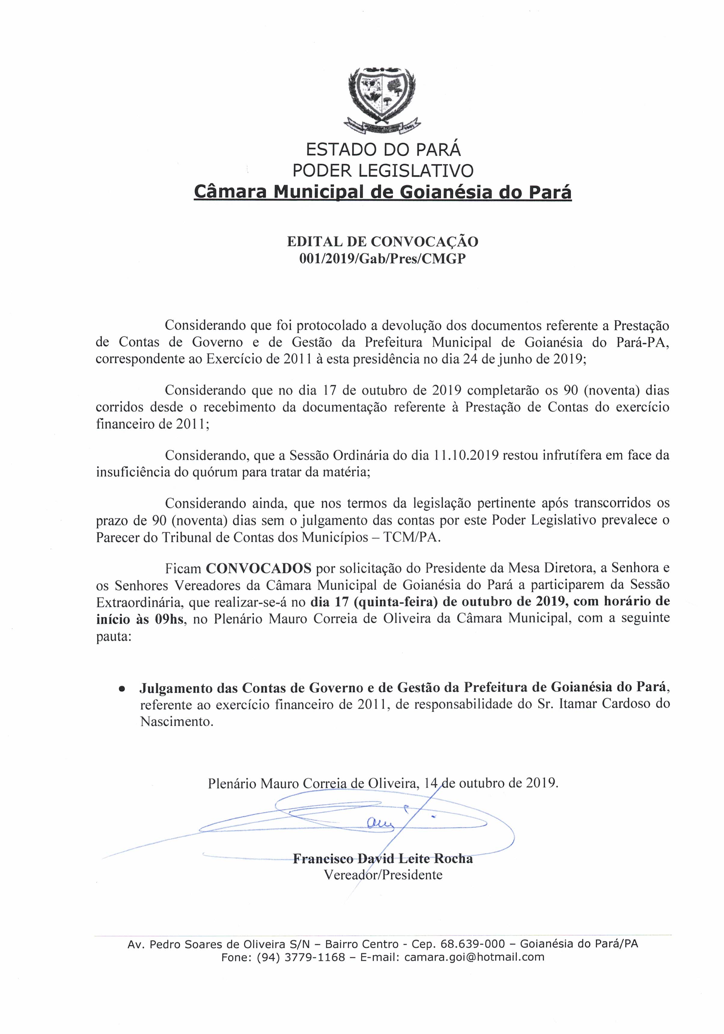 Edital de Convocação - Contas 2011 - Executivo Municipal